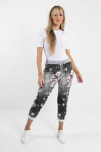 Load image into Gallery viewer, Italian Made Denim Look Trousers ~ Floral Charcoal