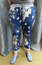 Load image into Gallery viewer, Made in Italy Stretch Cotton Trousers ~ Floral Blue Denim Look