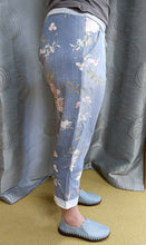 Load image into Gallery viewer, Made in Italy Stretch Cotton Trousers ~ Floral Light Blue Denim Look
