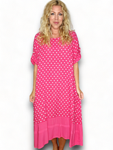 Load image into Gallery viewer, HELGA MAY Polka Dot Plain Hem Lipstick Linen Dress Sz 14-20