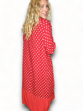 Load image into Gallery viewer, HELGA MAY Polka Dot Plain Hem Red Linen Dress Sz 14-20