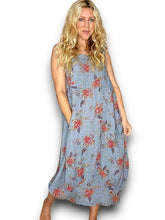 Load image into Gallery viewer, HELGA MAY Italian Linen Sleeveless 'Red Rose' Maxi Dress ~ Petrol Blue