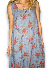 Load image into Gallery viewer, HELGA MAY Italian Linen Sleeveless 'Red Rose' Maxi Dress ~ Petrol Blue