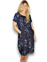 Load image into Gallery viewer, HELGA MAY Italian Linen Classic Shift 'Lingonberry' Dress ~ Navy (Small-XL)