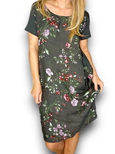 Load image into Gallery viewer, HELGA MAY Italian Linen Classic Shift 'Lingonberry' Dress ~ Charcoal (Small-XL)