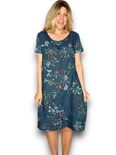 Load image into Gallery viewer, HELGA MAY Italian Linen Classic Shift 'Lingonberry' Dress ~ Dark Jade (Small-XL)