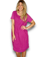 Load image into Gallery viewer, HELGA MAY Italian Linen Classic Shift Plain Dress ~ Plum (Small-XL)