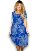 Load image into Gallery viewer, HELGA MAY Linen Classic Shift Scarlet Rose Dress ~ Cobalt