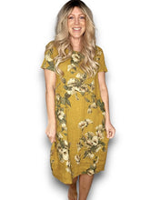 Load image into Gallery viewer, HELGA MAY Italian Linen Classic Shift 'Trumpet' Dress ~ Mustard (Small-XL)