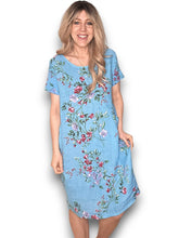 Load image into Gallery viewer, HELGA MAY Linen Classic Shift Lingonberry Dress ~ Turquoise