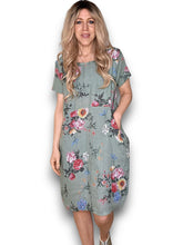 Load image into Gallery viewer, HELGA MAY Linen Classic Shift Bouquet Dress ~ Sage