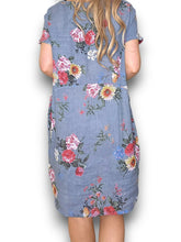 Load image into Gallery viewer, HELGA MAY Linen Classic Shift Bouquet Dress ~ Petrol