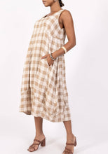 Load image into Gallery viewer, Colette Italian Made Linen Sleeveless Gingham Maxi Dress ~ Camel