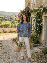 Load image into Gallery viewer, Colette Italian Made Linen Autumn Floral Blouse ~ Charcoal