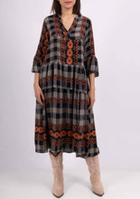 Load image into Gallery viewer, Colette Cotton Check Dress ~ Black/Rust