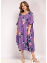 Load image into Gallery viewer, Colette Italian Made Linen Blue Rose Dress ~ Fuschia