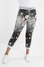 Load image into Gallery viewer, Italian Made Denim Look Trousers ~ Floral Charcoal