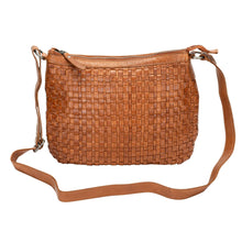 Load image into Gallery viewer, Greenwood Leather Winslow Vintage Woven Shoulder Bag ~ Cognac