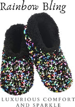 Load image into Gallery viewer, Slumbies® Cosy Women's Slippers ~ Sequin Glam Black Rainbow