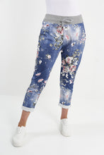 Load image into Gallery viewer, Italian Stretch Cotton Trousers ~ Floral Blue