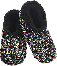 Load image into Gallery viewer, Slumbies® Cosy Women's Slippers ~ Sequin Glam Black Rainbow