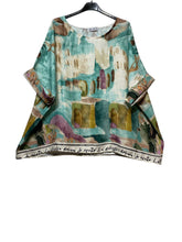 Load image into Gallery viewer, Colette Italian Made Linen Abstract Garden Print Blouse ~ Turquoise