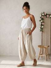 Load image into Gallery viewer, Colette Plain Barrel Leg Linen Pants ~ Light Grey