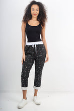 Load image into Gallery viewer, Italian Stretch Cotton Trousers ~ Black Tiny Floral ~ ONE SIZE