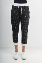 Load image into Gallery viewer, Italian Stretch Cotton Trousers ~ Black Tiny Floral ~ ONE SIZE