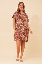 Load image into Gallery viewer, Caroline Morgan Viscose Print Aztec Dress ~ Rust