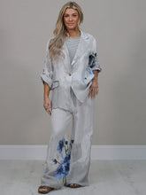 Load image into Gallery viewer, Italian Made Linen Jacket Blue Flower ~ White