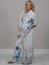 Load image into Gallery viewer, Italian Made Linen Jacket Blue Flower ~ White