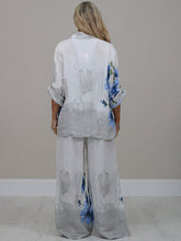 Load image into Gallery viewer, Italian Made Linen Jacket Blue Flower ~ White
