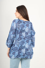Load image into Gallery viewer, Italian Made Cotton Top ~ Leaf Print Denim Sz 8-18