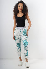 Load image into Gallery viewer, Italian Stretch Cotton Trousers ~ Teal Floral ~ ONE SIZE