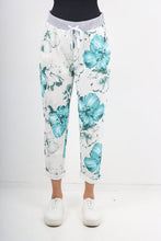 Load image into Gallery viewer, Italian Stretch Cotton Trousers ~ Teal Floral ~ ONE SIZE