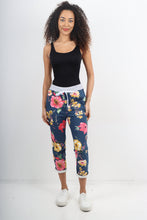 Load image into Gallery viewer, Italian Stretch Cotton Trousers ~ Navy Floral ~ ONE SIZE