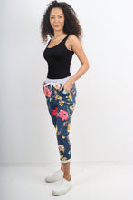 Load image into Gallery viewer, Italian Stretch Cotton Trousers ~ Navy Floral ~ ONE SIZE