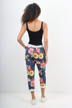 Load image into Gallery viewer, Italian Stretch Cotton Trousers ~ Navy Floral ~ ONE SIZE