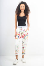 Load image into Gallery viewer, Italian Stretch Cotton Trousers ~ Cream Floral ~ ONE SIZE