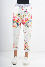 Load image into Gallery viewer, Italian Stretch Cotton Trousers ~ Cream Floral ~ ONE SIZE