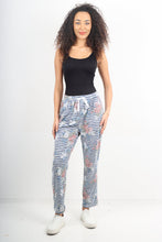 Load image into Gallery viewer, Italian Stretch Cotton Trousers ~ Stripey Floral ~ ONE SIZE