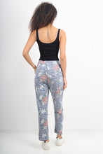 Load image into Gallery viewer, Italian Stretch Cotton Trousers ~ Stripey Floral ~ ONE SIZE