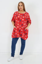 Load image into Gallery viewer, Italian Cotton Top w/Front Pockets Polka ~ Red Sz 14-22