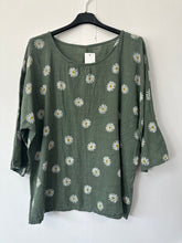 Load image into Gallery viewer, Italian Made Cotton Top Ditsy Floral ~ Khaki Sz 8-18