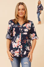 Load image into Gallery viewer, Caroline Morgan Viscose Print Top ~ Floral Navy