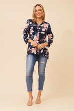 Load image into Gallery viewer, Caroline Morgan Viscose Print Top ~ Floral Navy