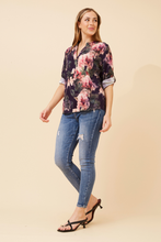 Load image into Gallery viewer, Caroline Morgan Viscose Print Top ~ Navy Bloom