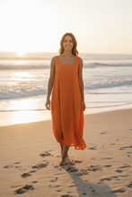 Load image into Gallery viewer, Colette Italian Made Linen Sleeveless Pinstripe Maxi Dress ~ Orange