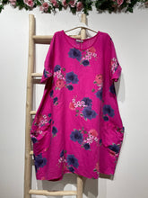 Load image into Gallery viewer, Colette Italian Made Linen Blue Rose Dress ~ Fuschia